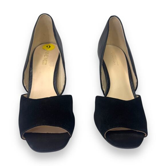 Nine West Women's D'Orsay Peep Toe Pumps Heels Size 9 Black Suede Leather - Picture 4 of 11